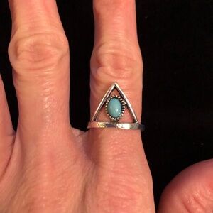 Silver Turquoise Blue Color Triangle Ring